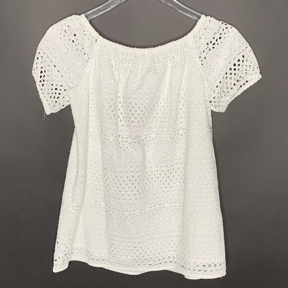 Michael Kors S White Eyelet Top Cap Sleeves Lined Feminine Summer - Picture 2 of 9